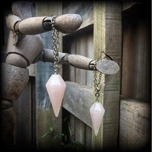 Load image into Gallery viewer, Rose Quartz 4mm Gemstone ear weights 6mm ear hangers 6 gauge stone weights 0 gauge unnel dangles Plug earrings Dangly gauges Hanging gauges