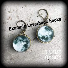 Load image into Gallery viewer, Bronze Moon earrings Full moon earrings Moon goddess earrings Pagan earrings Witchy earrings Moon jewelry Tunnel earrings Plug earrings