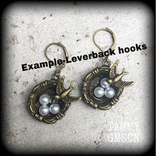 Load image into Gallery viewer, Bird cage earrings Tattoo jewelry Swallow earrings Dove earrings Blue bird jewelry Sailor Jerry 3mm Tunnel dangles 8 gauge Plug dangles 6mm