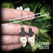 Load image into Gallery viewer, Voodoo Earrings Skull Earrings Baron Samedi Stone Skull Loa Day of the dead Halloween Inverted Cross Black skull Gauged earrings 2g 4g 6g