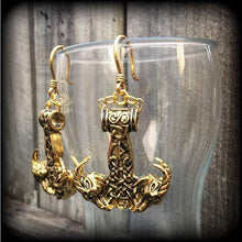 Load image into Gallery viewer, Thors Hammer earrings Rune ear weights Viking Plug earrings Norse earrings Goat earrings Ram earrings Tunnel earrings Asgard Valhalla 3mm 8g