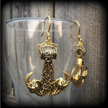 Load image into Gallery viewer, Thors Hammer earrings Rune ear weights Viking Plug earrings Norse earrings Goat earrings Ram earrings Tunnel earrings Asgard Valhalla 3mm 8g