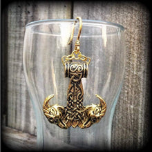 Load image into Gallery viewer, Thors Hammer earrings Rune ear weights Viking Plug earrings Norse earrings Goat earrings Ram earrings Tunnel earrings Asgard Valhalla 3mm 8g