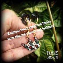 Load image into Gallery viewer, Dog earrings Day of the Dead earrings French bulldog Canine jewelry Animal earrings Quirky earrings Kidney hooks Leverback hook earrings