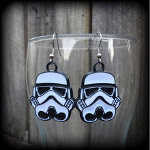 Load image into Gallery viewer, Storm Trooper Star Wars earrings Rebel Alliance Sci Fi earrings Imperial Empire Clone earrings Plug earrings Nerd jewelry Tunnel earrings 2g