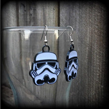 Load image into Gallery viewer, Storm Trooper Star Wars earrings Rebel Alliance Sci Fi earrings Imperial Empire Clone earrings Plug earrings Nerd jewelry Tunnel earrings 2g