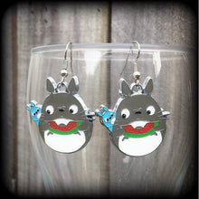 Load image into Gallery viewer, Totoro earrings Kawaii Ear hangers Anime Ghibli Japanese Cat Studio Ghibli Pierced ears Tunnel dangles Tunnel earrings Plug dangles 00g 0g