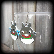Load image into Gallery viewer, Totoro earrings Kawaii Ear hangers Anime Ghibli Japanese Cat Studio Ghibli Pierced ears Tunnel dangles Tunnel earrings Plug dangles 00g 0g
