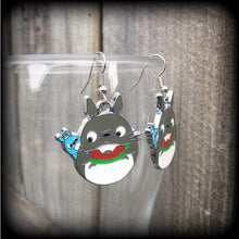 Load image into Gallery viewer, Totoro earrings Kawaii Ear hangers Anime Ghibli Japanese Cat Studio Ghibli Pierced ears Tunnel dangles Tunnel earrings Plug dangles 00g 0g