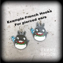 Load image into Gallery viewer, Totoro earrings Kawaii Ear hangers Anime Ghibli Japanese Cat Studio Ghibli Pierced ears Tunnel dangles Tunnel earrings Plug dangles 00g 0g