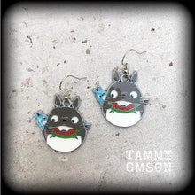 Load image into Gallery viewer, Totoro earrings Kawaii Ear hangers Anime Ghibli Japanese Cat Studio Ghibli Pierced ears Tunnel dangles Tunnel earrings Plug dangles 00g 0g
