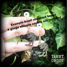 Load image into Gallery viewer, Kiwi bird earrings Kiwi earrings New Zealand earrings Maori earrings Silver Fern earrings 3mm tunnel dangles Plug earrings Gauged earrings