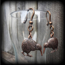 Load image into Gallery viewer, Kiwi bird earrings Ear hangers Ear weights Copper tunnel dangles New Zealand earrings Maori earrings 3mm 4mm Plug earrings Gauged earrings