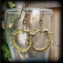 Load image into Gallery viewer, Rune earrings Rune dragon earrings Ouroboros earrings Ear hangers Viking Norse Asatru Amulet 3mm Tunnel earrings 6mm Plug earrings 2g 4g 6g
