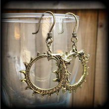 Load image into Gallery viewer, Rune earrings Rune dragon earrings Ouroboros earrings Ear hangers Viking Norse Asatru Amulet 3mm Tunnel earrings 6mm Plug earrings 2g 4g 6g