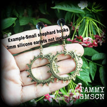 Load image into Gallery viewer, Rune earrings Rune dragon earrings Ouroboros earrings Ear hangers Viking Norse Asatru Amulet 3mm Tunnel earrings 6mm Plug earrings 2g 4g 6g