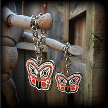 Load image into Gallery viewer, Maori tiki earrings Kiwi earrings New Zealand earrings Ta Moko Polynesian earrings Tumatauenga Tane earrings Tunnel dangles Plug earrings