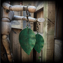 Load image into Gallery viewer, Leaf earrings Plant earrings Plug dangles Statement earrings Dangle earrings Artemis earrings Nature earrings Bronze Tunnel earrings Plugs