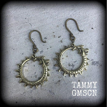Load image into Gallery viewer, Rune earrings Rune dragon earrings Ouroboros earrings Ear hangers Viking Norse Asatru Amulet 3mm Tunnel earrings 6mm Plug earrings 2g 4g 6g