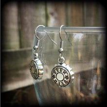 Load image into Gallery viewer, Beer earrings Beer cap earrings Bottle cap earrings Oktoberfest earrings Dangle earrings Beer lovers earrings Kidney hooks Leverback hook