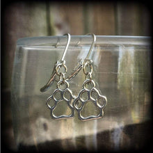 Load image into Gallery viewer, Paw print earrings Dog earrings Paw earrings Fido earrings Animal earrings Tunnel earrings 3mm Plug earrings Tunnel dangles 8g Plug dangles