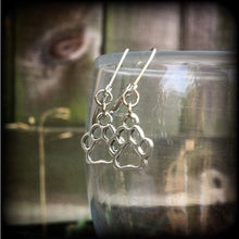 Load image into Gallery viewer, Paw print earrings Dog earrings Paw earrings Fido earrings Animal earrings Tunnel earrings 3mm Plug earrings Tunnel dangles 8g Plug dangles