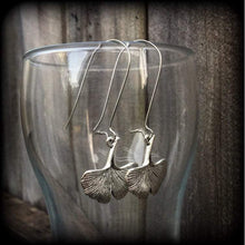 Load image into Gallery viewer, Ginko earrings Leaf earrings Goddess jewelry Nature jewelry Plug earrings Silver earrings Gauged earrings 6mm tunnel dangles 8mm plug dangle