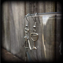 Load image into Gallery viewer, Wine earrings Wine glass earrings Corkscrew earrings Alcohol earrings Dangle earrings Wine lovers earrings Kidney hooks Leverback hook Grape