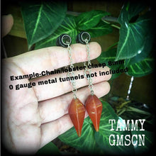 Load image into Gallery viewer, 2 gauge ear weights 6mm ear hangers Jasper weights Red jasper gauged earrings for stertched lobes Hanging gauges Tunnel dangles Plug dangles