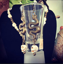 Load image into Gallery viewer, Sky father earrings, Snake earrings, Voodoo earrings, Vodou jewelry, Loa, Danballa Wedo, Damballah, Plug earrings, Haitian Tunnel dangles 0g