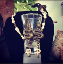 Load image into Gallery viewer, Sky father earrings, Snake earrings, Voodoo earrings, Vodou jewelry, Loa, Danballa Wedo, Damballah, Plug earrings, Haitian Tunnel dangles 0g