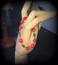 Load image into Gallery viewer, Kali bracelet, Kali Maa bracelet, Skull bracelet, Hindu bracelet, Red skull jewelry, Hindu jewelry, Gothic bracelet, Bronze bracelet