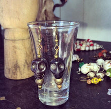 Load image into Gallery viewer, Ogoun earrings, Voodoo earrings, Skull earrings, Stone earrings, Tribal earrings, Bronze earrings, Santeria, Halloween, Plug earrings 2g 4g