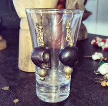Load image into Gallery viewer, Ogoun earrings, Voodoo earrings, Skull earrings, Stone earrings, Tribal earrings, Bronze earrings, Santeria, Halloween, Plug earrings 2g 4g