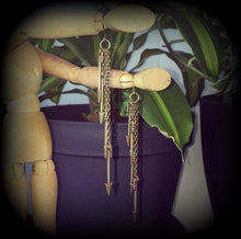 Load image into Gallery viewer, Arrow earrings Tunnel earrings Bronze earrings Goddess Artemis earrings Pan Saggitarius earrings Pierced ears Plug earrings Gauged earrings
