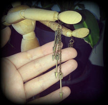 Load image into Gallery viewer, Arrow earrings Tunnel earrings Bronze earrings Goddess Artemis earrings Pan Saggitarius earrings Pierced ears Plug earrings Gauged earrings