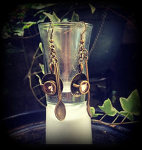 Load image into Gallery viewer, Caffiene earrings Cup earrings Teaspoon earrings Bronze ear weights Cute earrings Pierced ears Stretched lobes Tapers Tunnels Plugs 2g 4g 6g