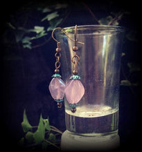 Load image into Gallery viewer, Flourite earrings Patina earrings Gemstone Tunnel earrings Dangle Boho Tunnel dangles Plug earrings Bronze Pierced ears Gauges Plug earrings