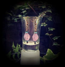 Load image into Gallery viewer, Flourite earrings Patina earrings Gemstone Tunnel earrings Dangle Boho Tunnel dangles Plug earrings Bronze Pierced ears Gauges Plug earrings