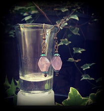 Load image into Gallery viewer, Flourite earrings Patina earrings Gemstone Tunnel earrings Dangle Boho Tunnel dangles Plug earrings Bronze Pierced ears Gauges Plug earrings