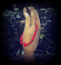 Load image into Gallery viewer, Skull bracelet, Kali Maa jewelry, Red skull jewelry, Gothic bracelet, Stone bracelet, Santeria bracelet, Los Muertos jewelry, Emo bracelet