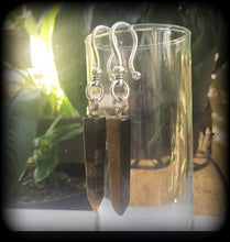 Load image into Gallery viewer, Tigers eye earrings Gemstone earrings Organic earrings Crystal earrings Gauged earrings Pierced ears Tapers Tunnels Plugs Gauges Ear hangers