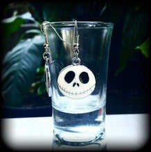 Load image into Gallery viewer, Halloween earrings Jack Skellington Earrings Nightmare Earrings Skeleton Earrings Jack and Sally Tim Burton earrings Pierced ears Gauges 8g