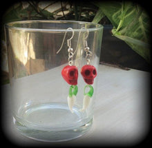 Load image into Gallery viewer, Skull earrings Chilli earrings Day of the Dead earrings Cinco de Mayo earrings Stone earrings Glass earrings Pierced ears Stretched ears