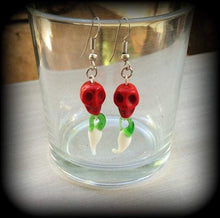 Load image into Gallery viewer, Skull earrings Chilli earrings Day of the Dead earrings Cinco de Mayo earrings Stone earrings Glass earrings Pierced ears Stretched ears