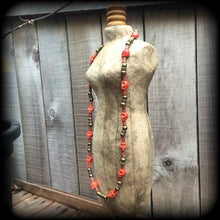 Load image into Gallery viewer, Voodoo necklace Papa Legba necklace Halloween necklace Skull necklace Stone Skull choker Industrial necklace Gothic choker Skull jewelry