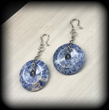 Load image into Gallery viewer, Gemstone Ear weights Blue Spot Jasper Gemstone Plug earrings Gauged earrings Stone Ear hangers Plug earrings Gauged earrings 00g 0g 2g 4g 6g
