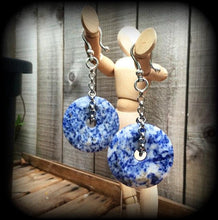 Load image into Gallery viewer, Gemstone Ear weights Blue Spot Jasper Gemstone Plug earrings Gauged earrings Stone Ear hangers Plug earrings Gauged earrings 00g 0g 2g 4g 6g