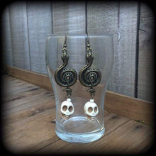 Load image into Gallery viewer, Damballah earrings, Skull earrings, Snake jewelry, Voodoo earrings, Vodou, Loa jewelry, Damballah jewelry, Danballa, Snake earrings, Voodou