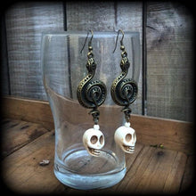 Load image into Gallery viewer, Damballah earrings, Skull earrings, Snake jewelry, Voodoo earrings, Vodou, Loa jewelry, Damballah jewelry, Danballa, Snake earrings, Voodou